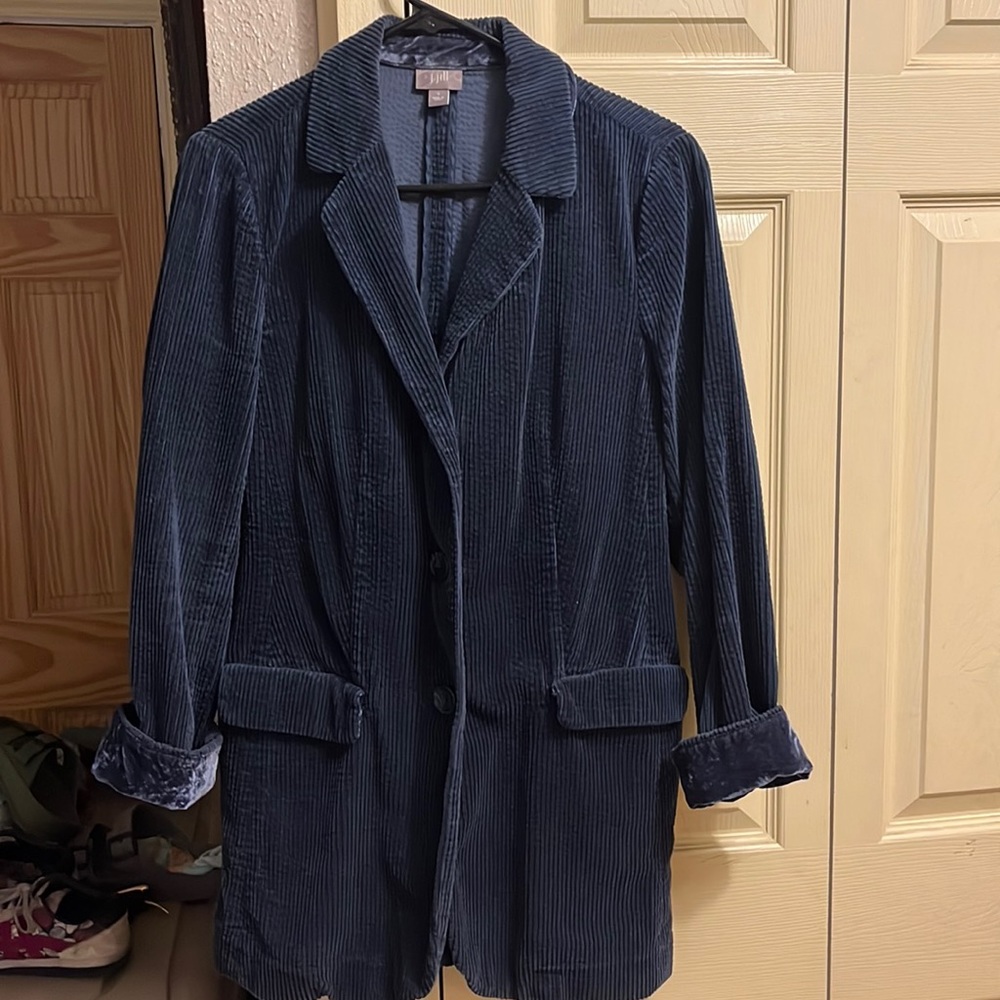 J.Jill Navy Blue Corduroy and Velvet Boyfriend Blazer,  Small